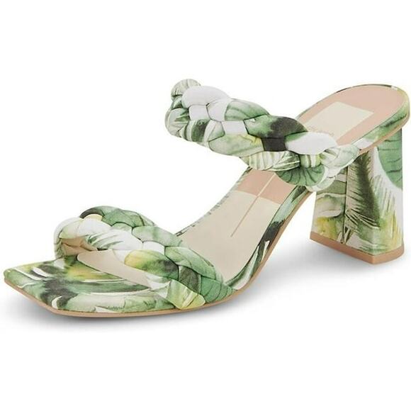 NWOT Dolce Vita Paily Khaki Palm Green Braided Block Heel Sandals Size 7 - Picture 1 of 5